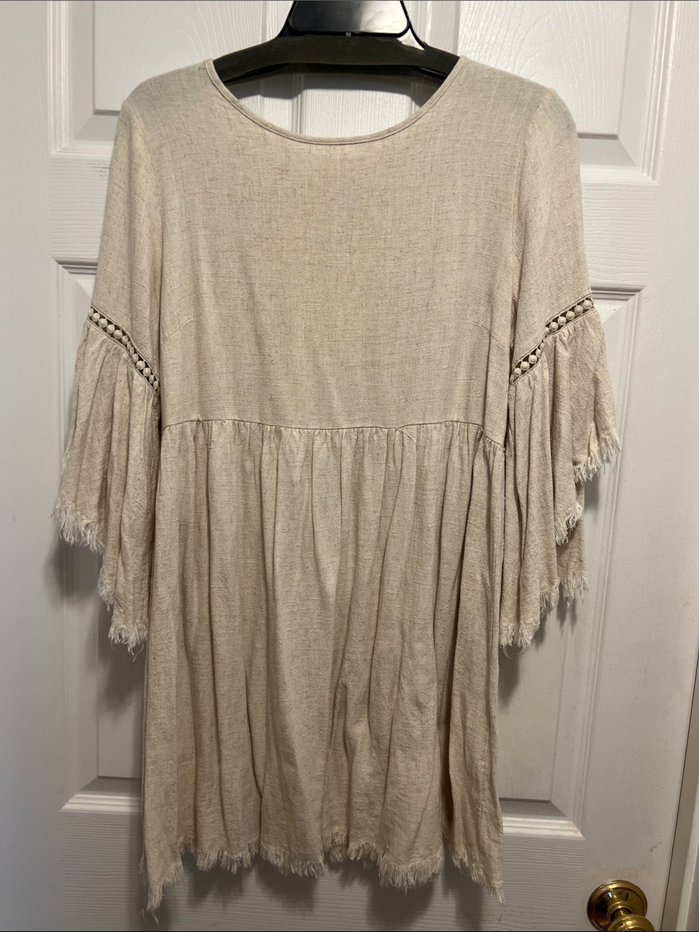 Boho Fringe Tunic Top in Light Beige